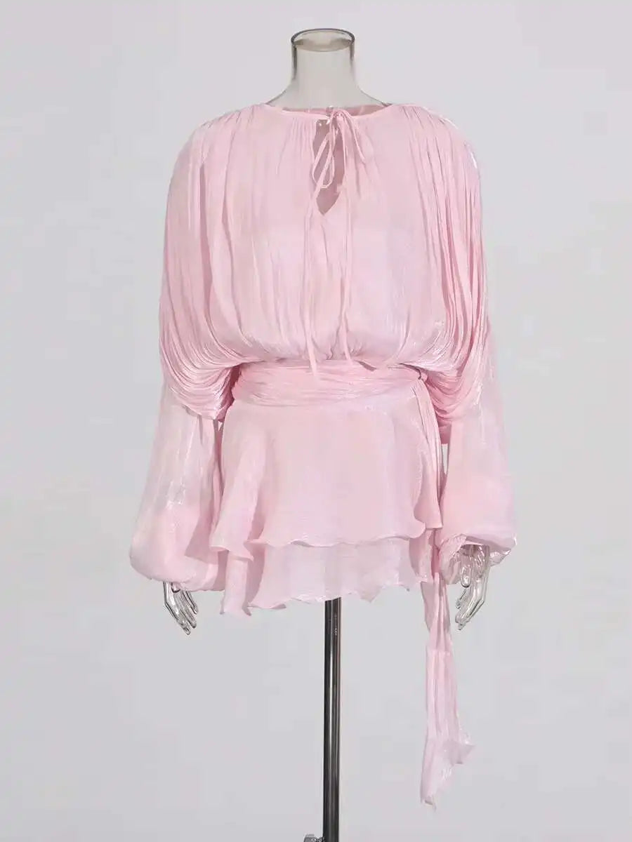 TWOTWINSTYLE Solid Blouse Mini Dresses