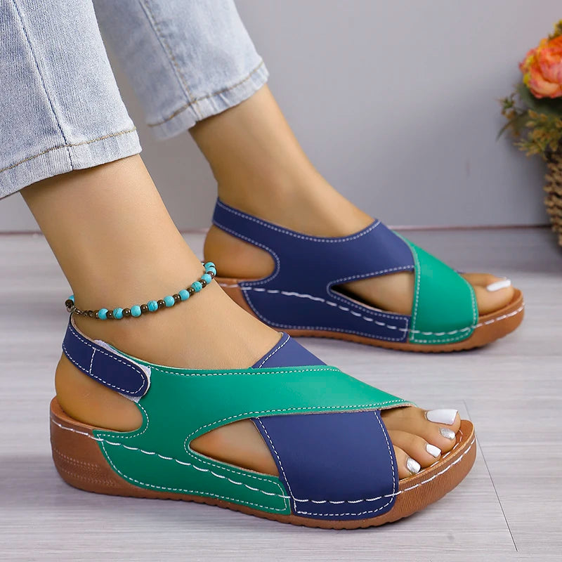 New Women's Contrast Color Wedge Sandals