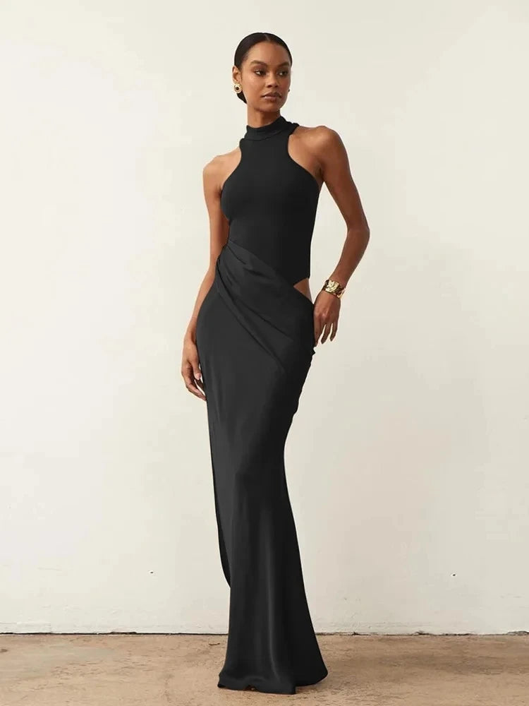JULISSA MO Satin Sexy Hollow Out Women Maxi Dress