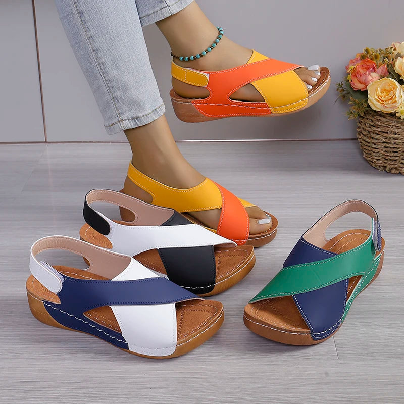 New Women's Contrast Color Wedge Sandals