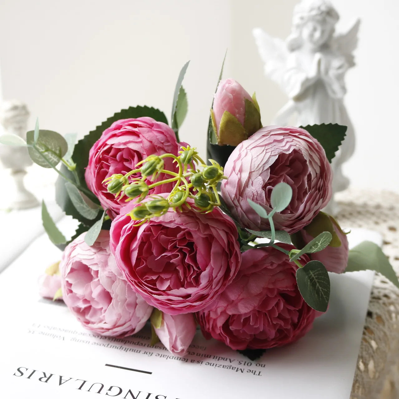 Hot Selling Rose Pink Silk Bouquet Peony Artificial Flower