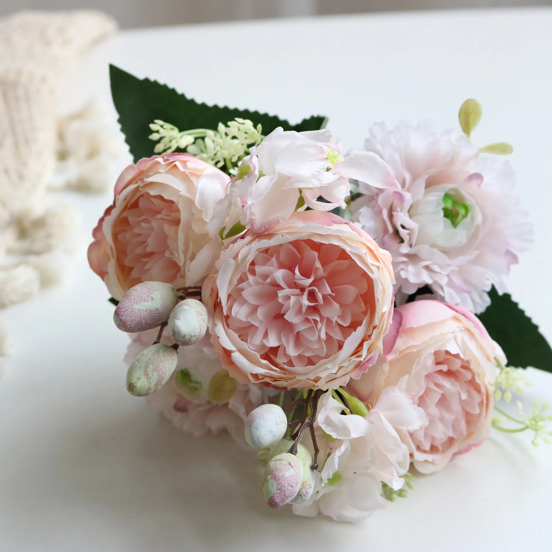 Hot Selling Rose Pink Silk Bouquet Peony Artificial Flower