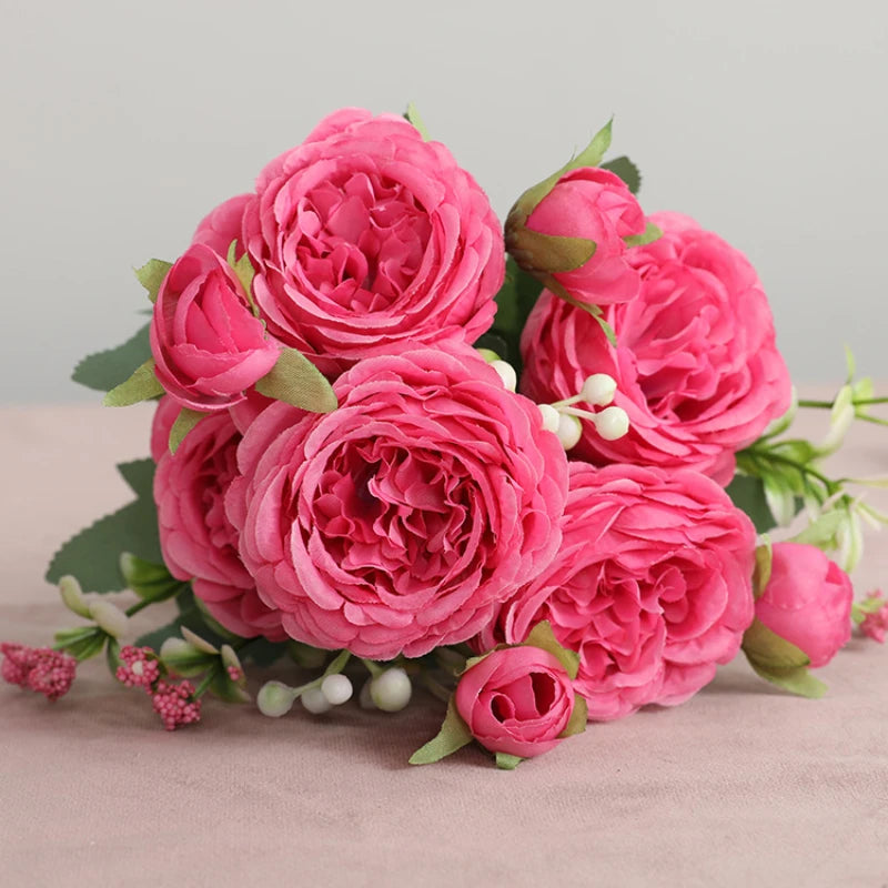 Hot Selling Rose Pink Silk Bouquet Peony Artificial Flower