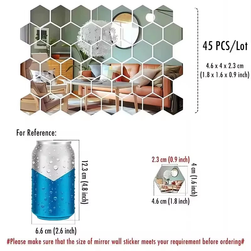 Mirror Wall Sticker, Hexagon Wall Art Sticker
