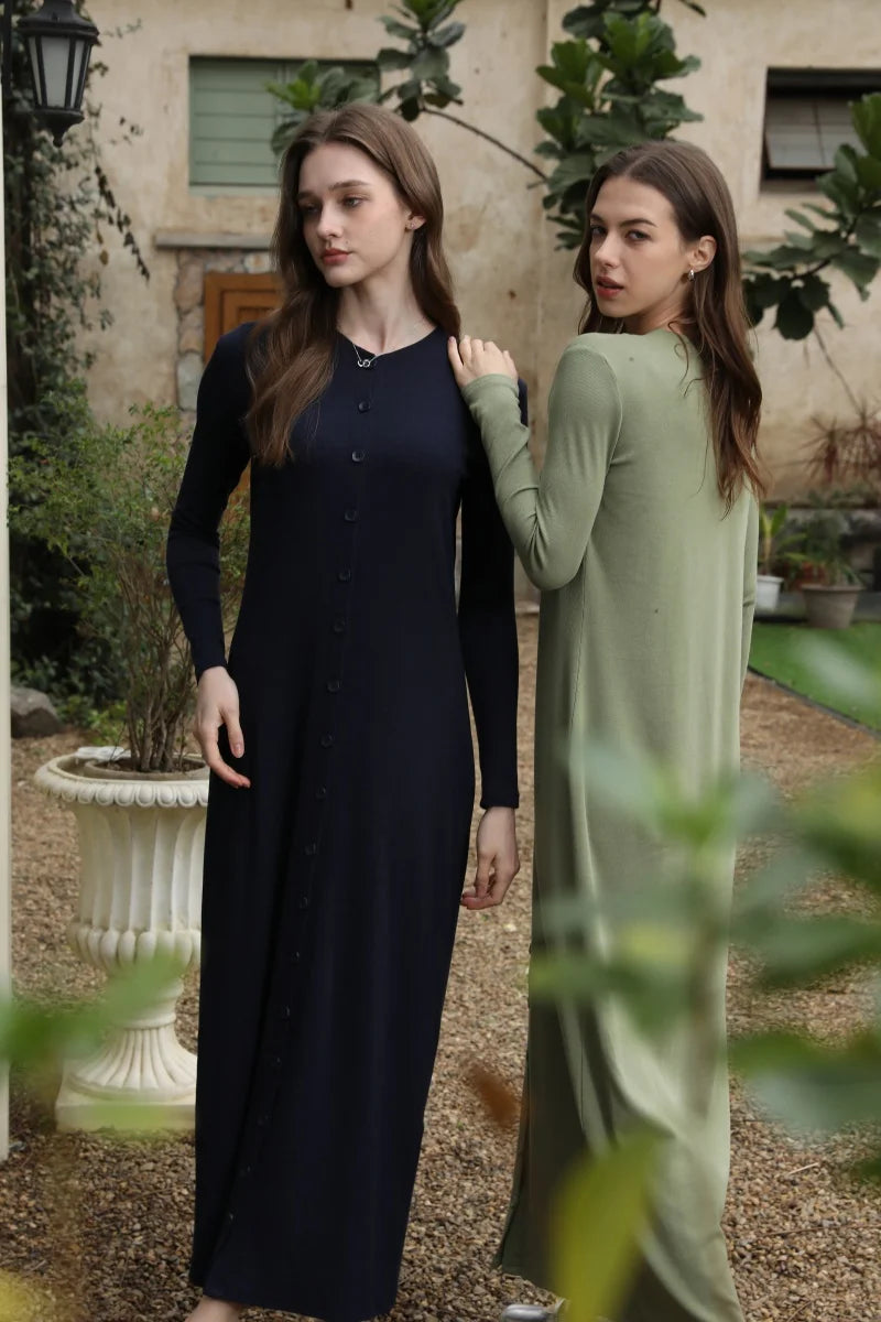 Comfortable ribbing maxi button dress  lady clothes