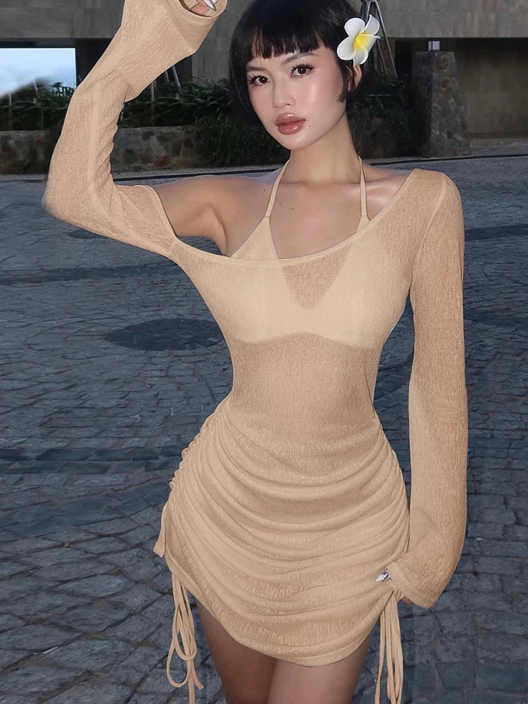 Dulzura Solid Skew Collar Ruched Straps