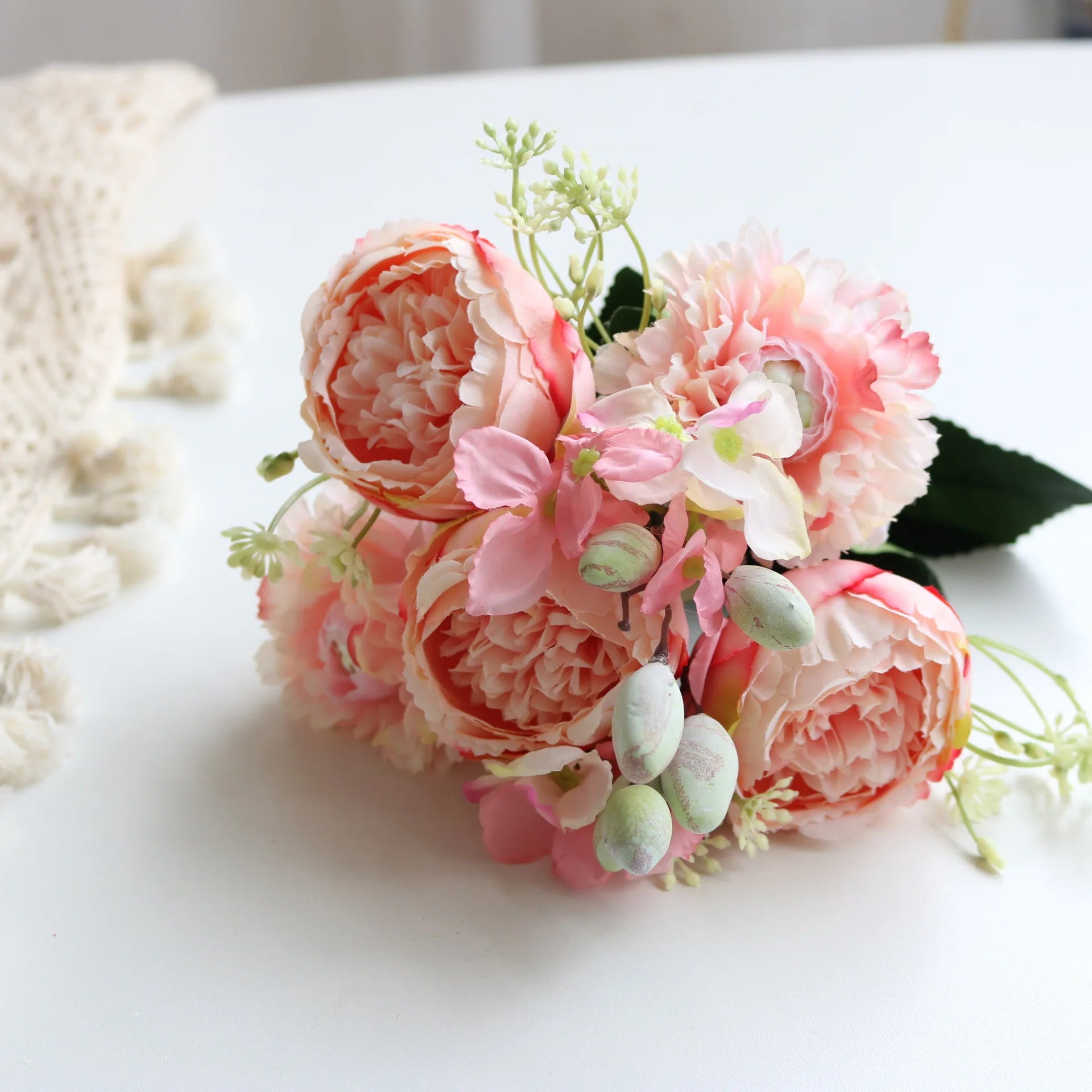 Hot Selling Rose Pink Silk Bouquet Peony Artificial Flower